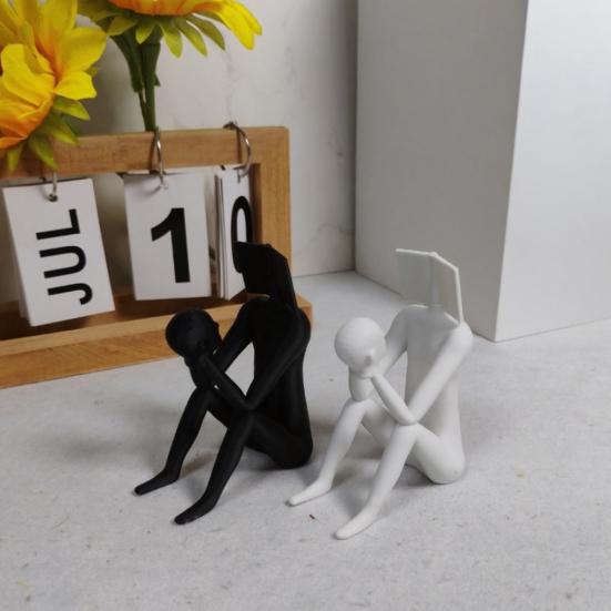 3D Printed Reading Man Statue, Abstract Book Head Sculpture, Creative Desk Decor, Phone Holder for Home Office Gift