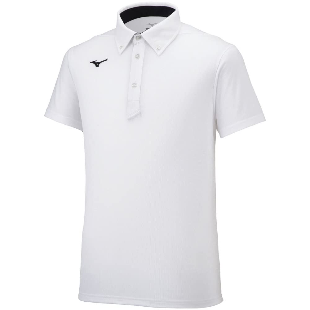 Mizuno Training Wear Polo Short 4XL Shirt, Button-Down, Sleeve, Moisture-Wicking, Quick-Drying, White/Black,
