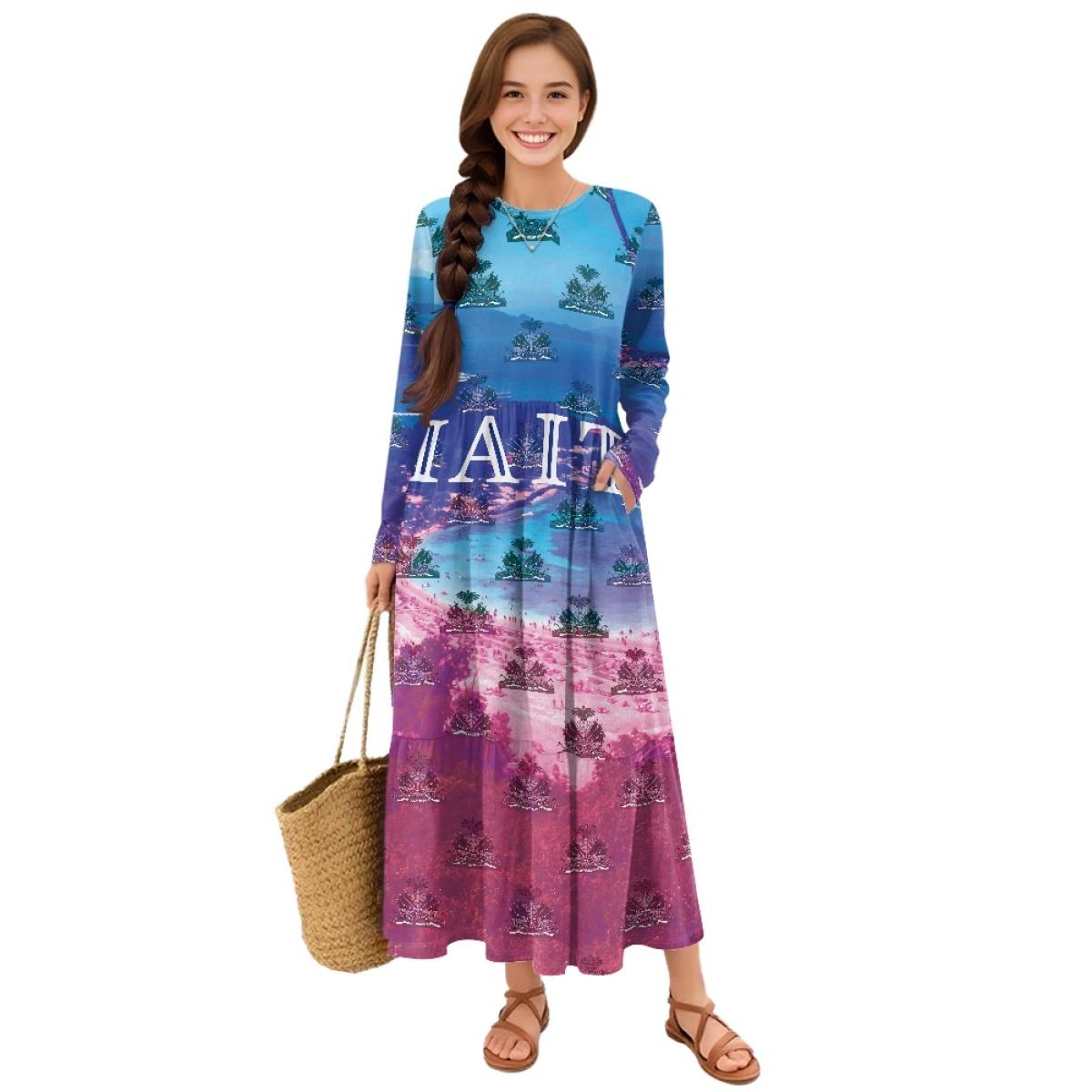 

Casual Long Sleeve Dress Women Patchwork Hem Loose Comfortable Daily Dress XL