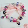 New Copper Purple Murano Bead Pansy Flower Dangle Charm Fit Original Brand Bracelet And Necklace Women Jewelry Gift