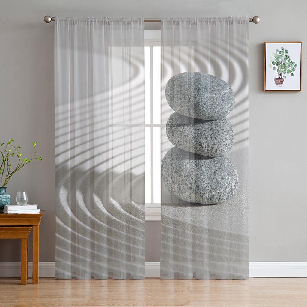 Zen Stone Sheer Curtains for Living Room Bedroom Decoration Chiffon Tulle Voile Kitchen Window Curtain