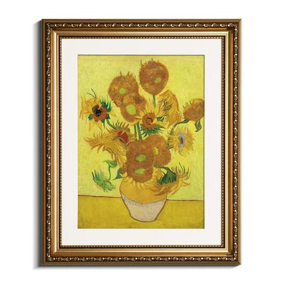 RINTO Van Gogh Sunflowers Art Stylish Wall Art with Gold Good Wall Room Feng Shui Living Art Reproduction, Panel, Poster, Frame, Fortune, Hanging,