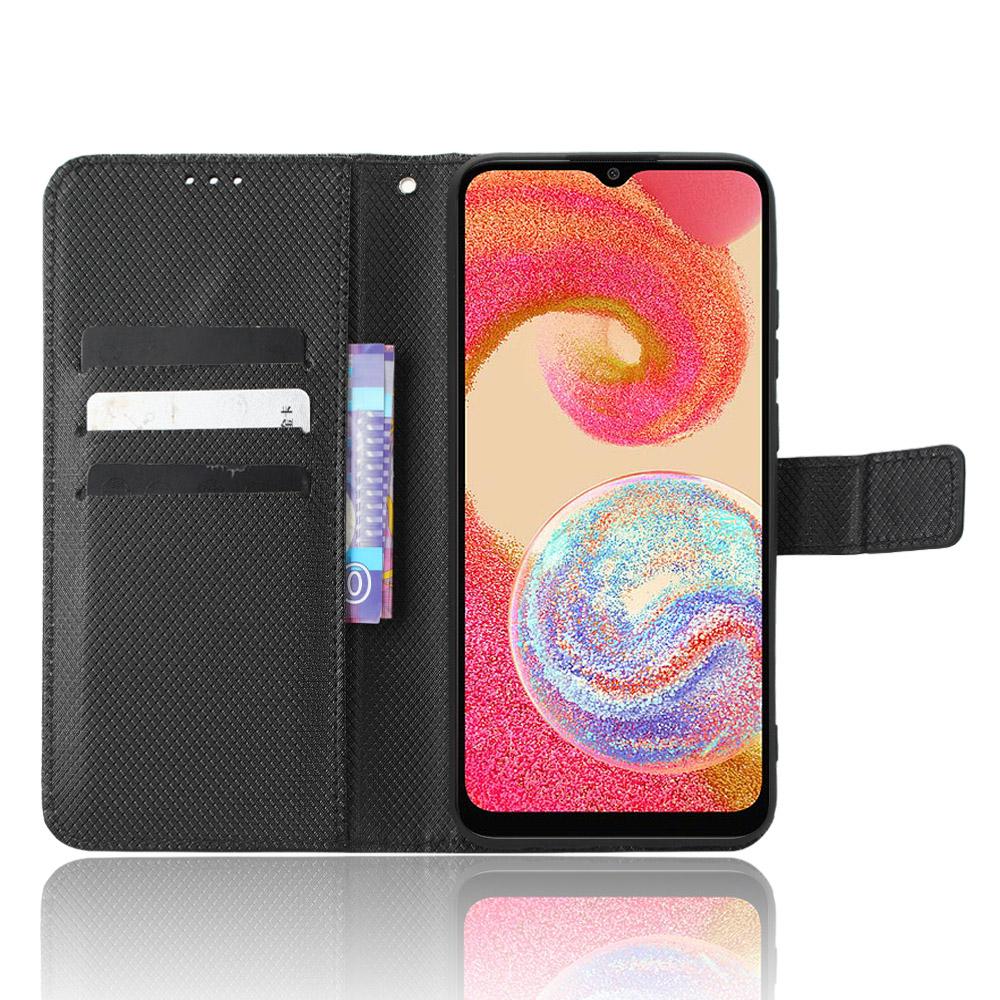 

For Samsung Galaxy A04e 4G/F04 4G/M04 4G Magnetic Clasp Protective Phone Cover Diamond Texture PU Leather Foldable Stand Flip Wallet Phone Case Black