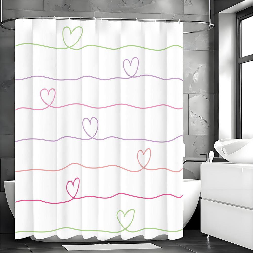 

Creative Love Wave Line Shower Curtain Washable Dirt-Resistant Shower Head Waterproof Polyester Bath Curtain For Home Decor W60H190(CM)-1 Pcs