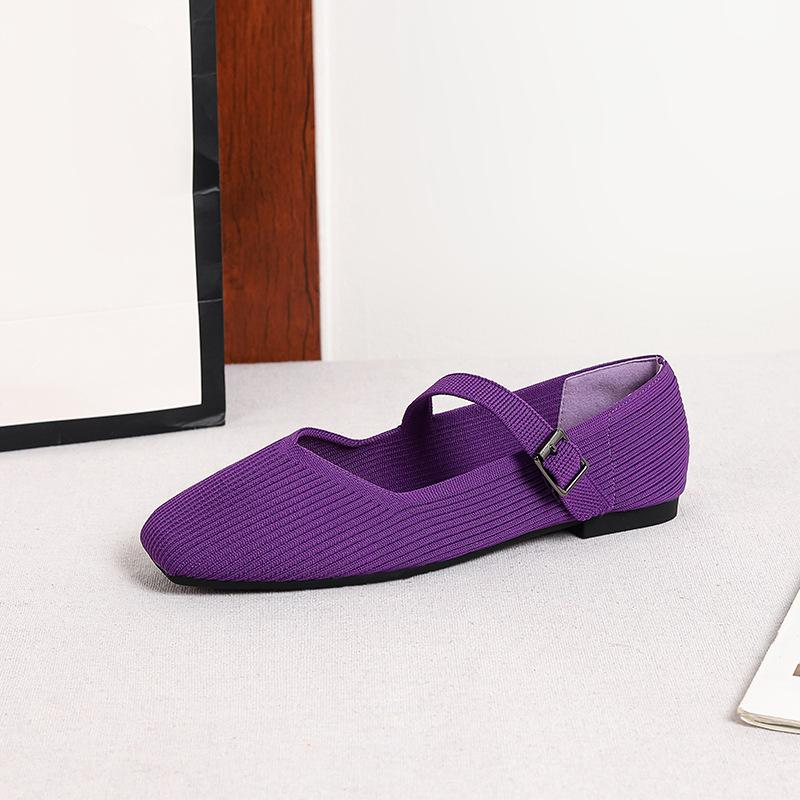 Women's Square Toe Mary Jane Flats Casual Ballet Shoes Walking Shoes with Adjustable Strap Slip On Comfortable Work Flats Soft Dressy Shoes for Women