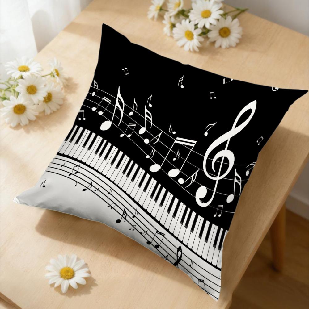 1Pc Black White Piano Key Music Note Pillowcase Soft Fabric for Sofa Bedroom Home Decor x-2