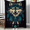 Wolf Dreamcatcher Feathers Tribal Pattern Flannel Blanket Spiritual Animal Art Blanket for Home Decor Boho Style Gift