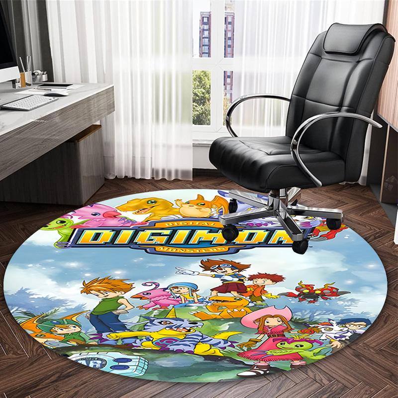 1pc Digimon Carpet, Round Rug, Comfortable, Suitable for Entryways, Living Rooms, Office, And Bedrooms, Christmas Decoration