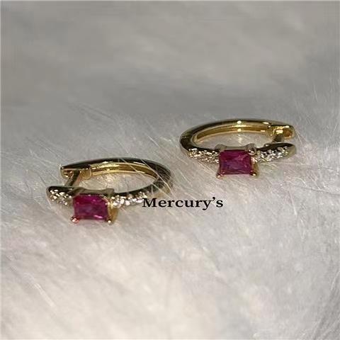 

Rich flower in the world~ white rose red flash diamond ear buckle zircon retro earrings, straight needle earrings