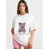 Oversized T Shirt Black Lover Bear Graphic Print Casual Wear for Women Summer Fashion Streetwear Style