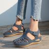 2021 Summer New Large Size European and American Daily Leisure Bag Head Medium Heel Velcro Women's Wedge Heel Sandals
