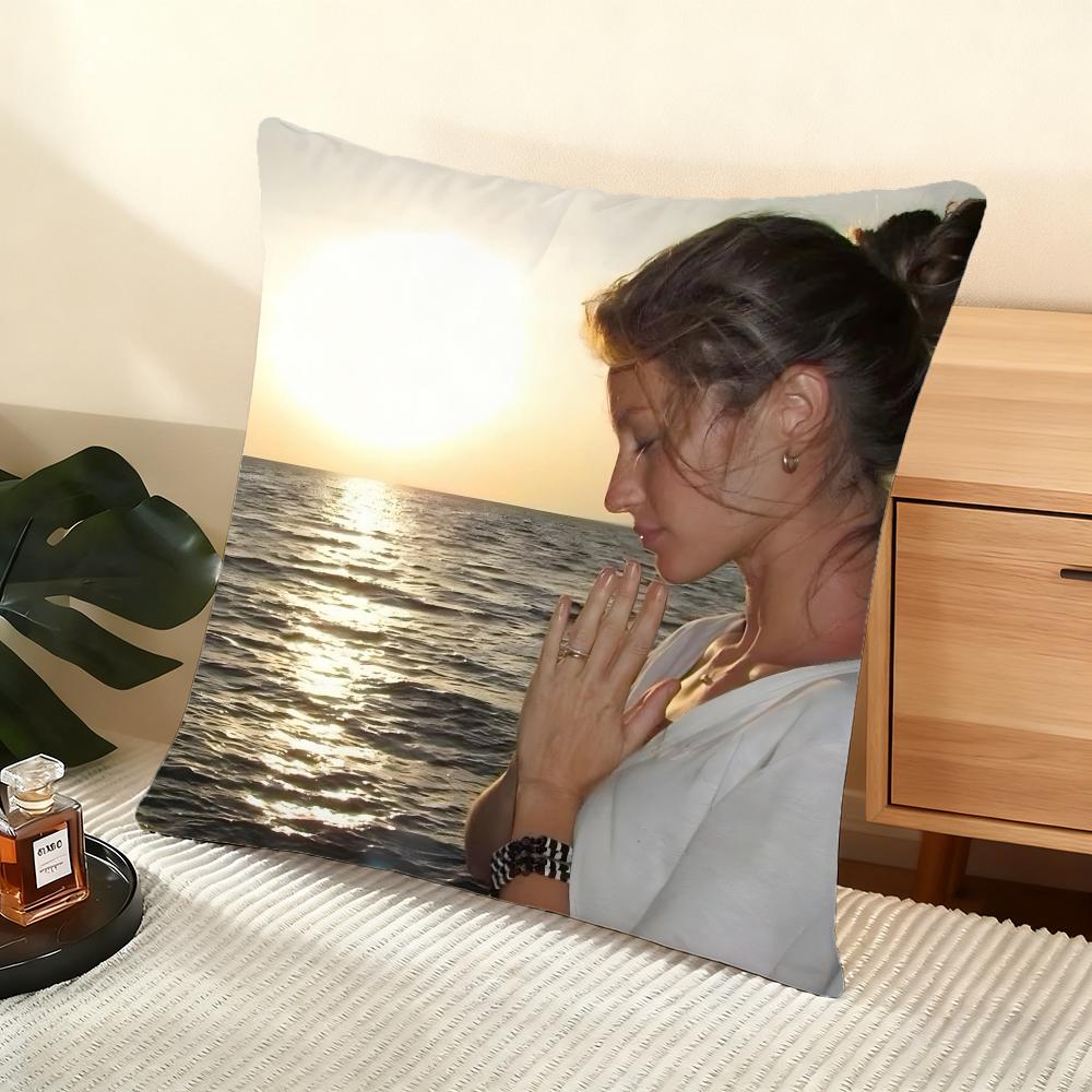 Cushion Cover Silky Short Plush Home Sofa Cushion Cover - Invisible Zipper Home Decoration Gisele Bundchen Model
