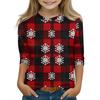 Christmas Day Print Tops For Youth Girls 4-11 Years Round Neck 3/4 Sleeves T-Shirts Trendy Tops Outfit Tees