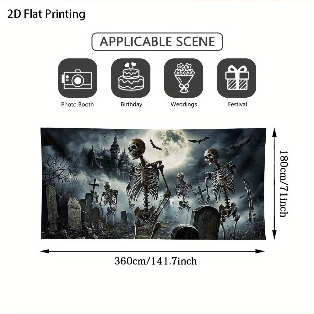 One Halloween garage door decoration - Skull haunted house and Bat cemetery scenezyc