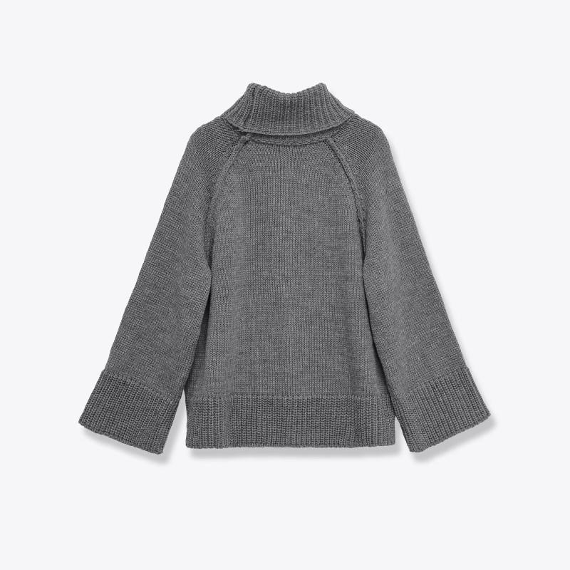 Womens Fashion Casual Simple Classic Versatile Loose Stand Collar Knit Sweater