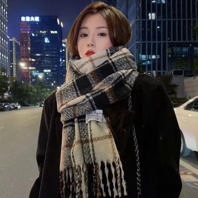 Christmas Atmosphere New Red Plaid Scarf Women's Winter Versatile Thickened Senior Sense Students Keep Warm
