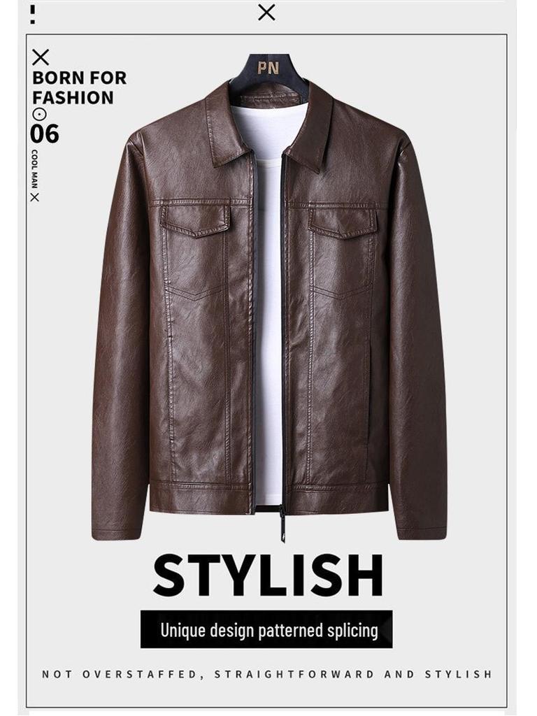 Men's 2023 Leather Motorcycle Jacket - Windproof, Warm, Trendy Outerwear with Lapel for Autumn/Winter