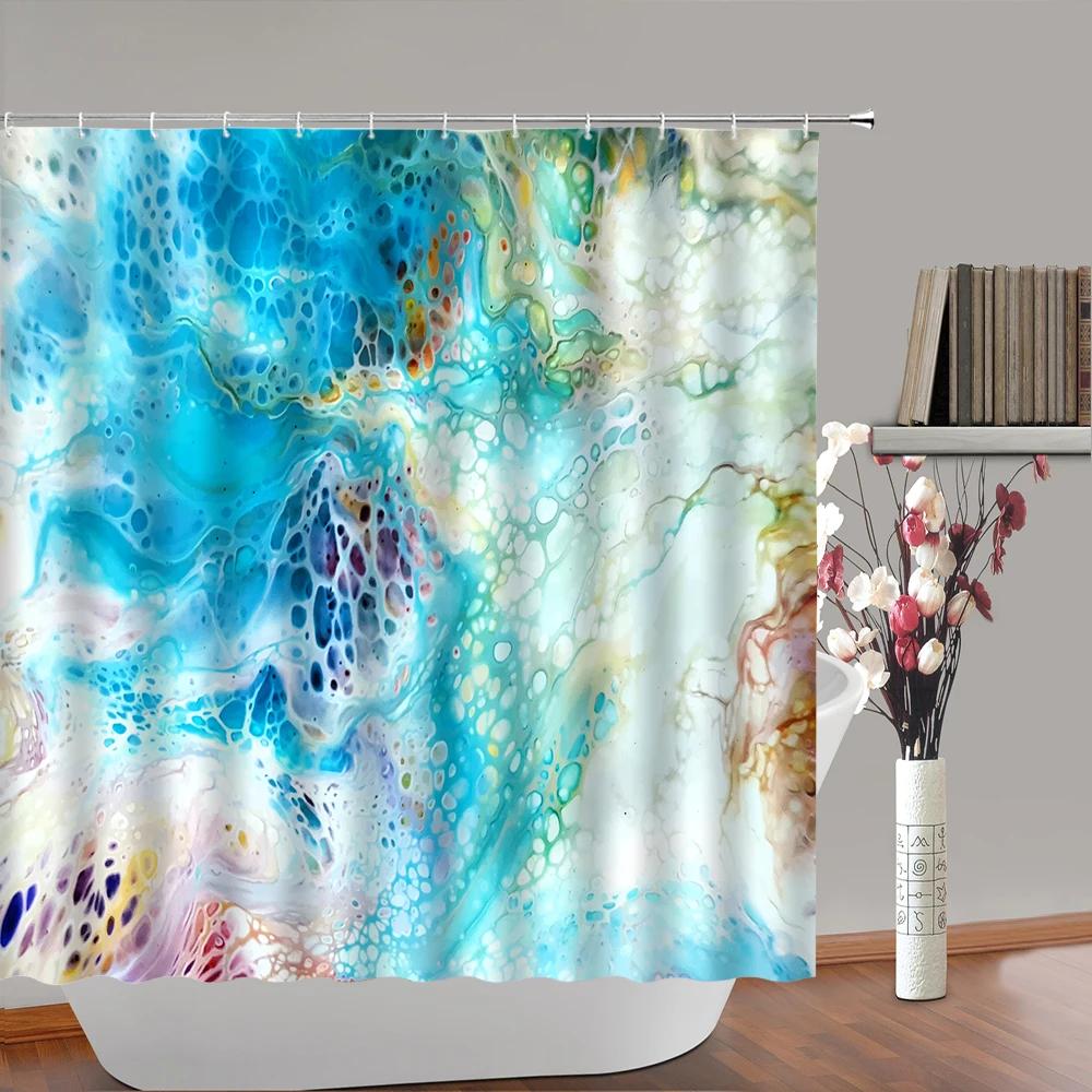 

Watercolor Marble Shower Curtain Luxury Abstract Art Geometric Bathroom Curtain Waterproof Polyester Fabric Bathtub Screen W60H190(CM)-1 Pcs