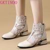 Fashion GKTINOO Women's Shoes Lace Genuine Cow Leather Spring Summer Fashion Boots Thick Heel Round Toe Ankle Boots Shoe Plus Size 35-43
