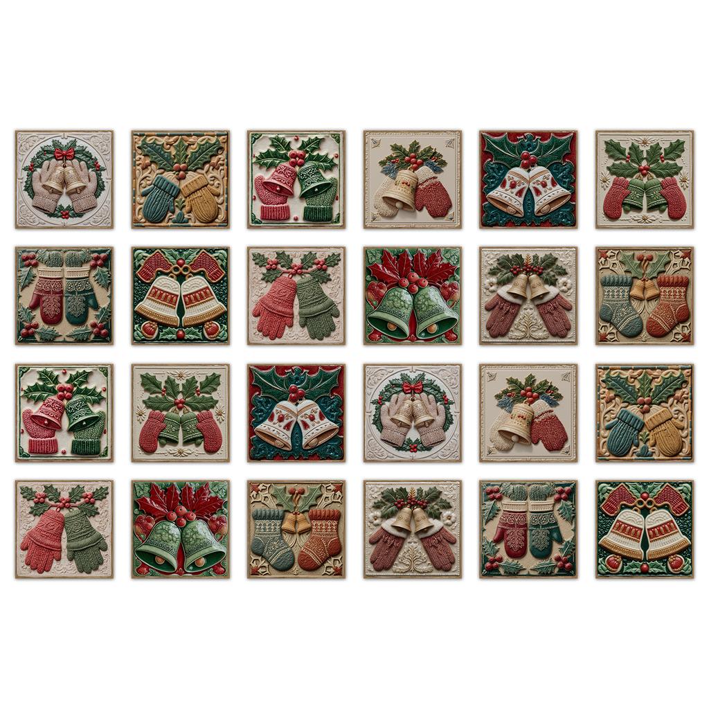 24pz Elementi Natalizi Classici Vintage Adesivi Piastrelle Ceramiche Bagno Cucina Soggiorno Autoadesivi Decorativi