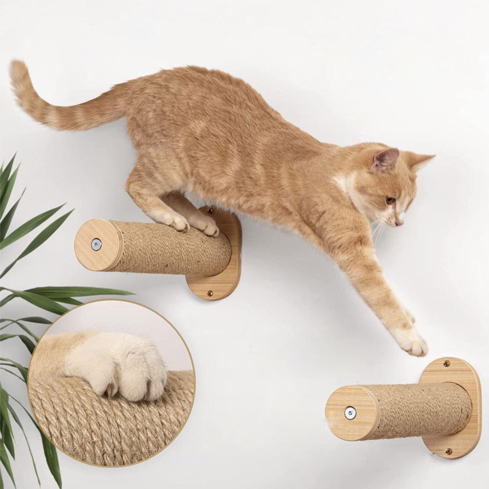 Wall-mounted wear-resistant cat scratching post Space-saving wooden hammock Pet activity and rest set