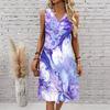 Plus Size V Neck Sleeveless Dress Sun Dappled Stream Forest Print For Afternoon Garden Leisure