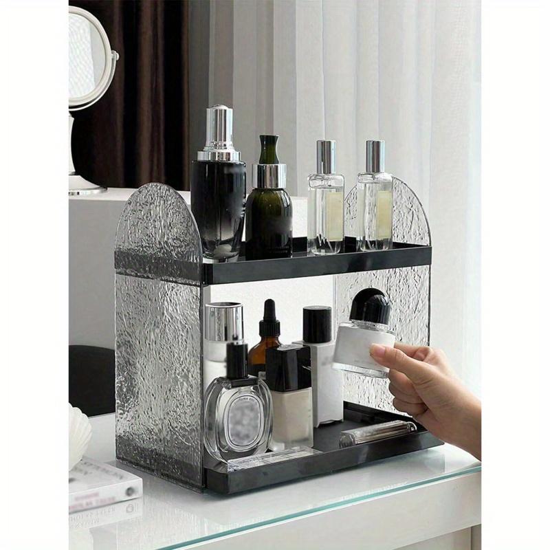 1pc Acrylic Makeup Organizer, Dual-Layer Increased Heighten Cosmetic Display Holder, Vanity Tray for Skincare, Perfume, Lipstick, Desk Storage Box