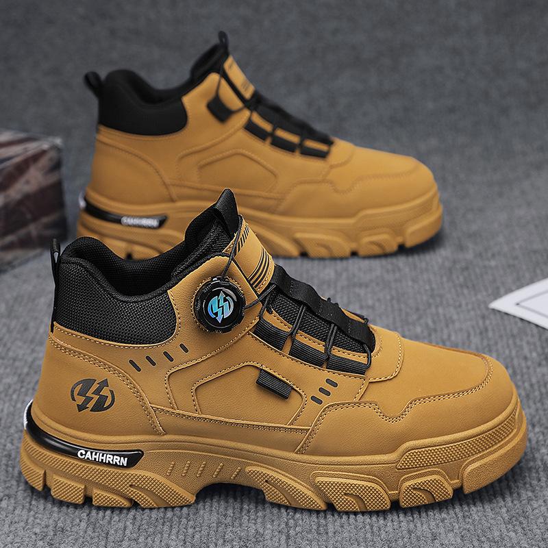 Rotating button cuff Martin boots autumn and winter new leather high-top flat-high casual sports men's boots