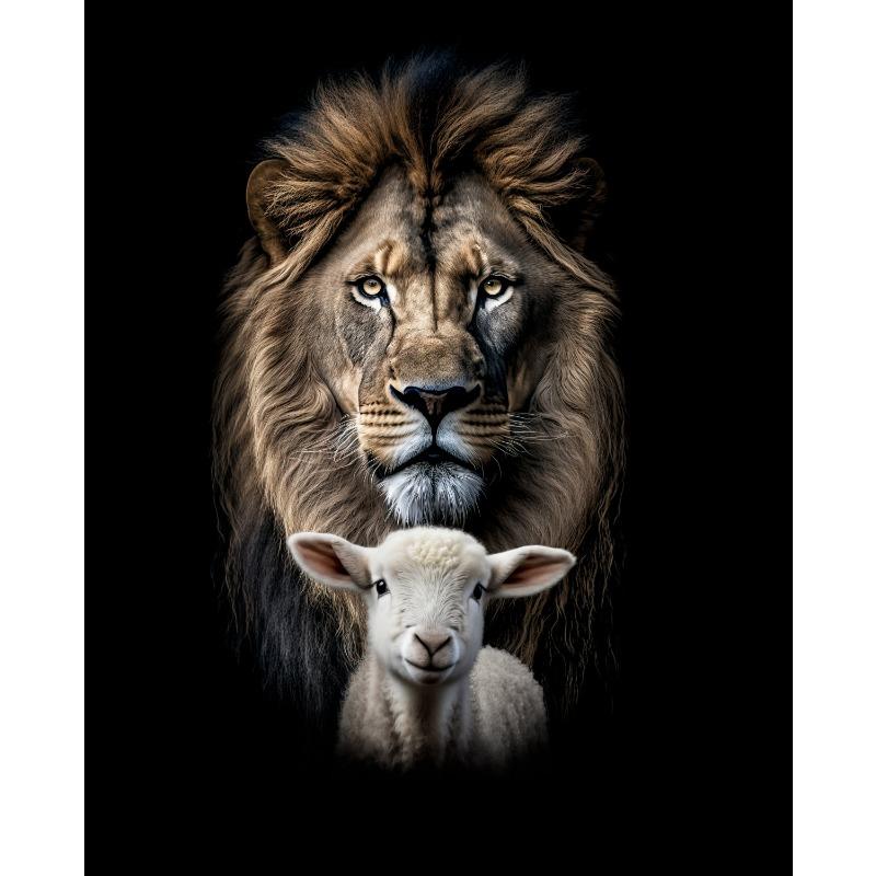 Lamb of God and Cross Scared Heart of Jesus Poster Christian Religion Canvas Painting Wall Art  Picture for Room Home Decor
