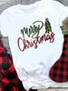 (Asian Size) Women Holiday Print Tee Top festival Merry Christmas New Year letter sweet 90s Casual  Lady Short Sleeve Fashion Graphic T-shirts