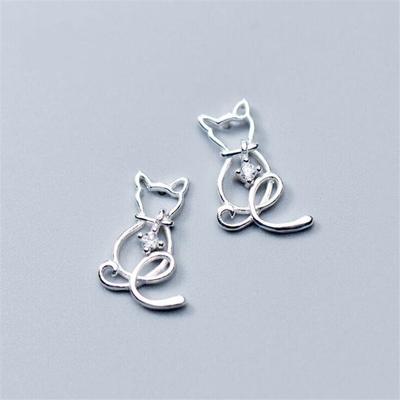 Neue 925 Sterling Silber Schmuck Nicht Allergisch Mode Süße Tier Katze Kristall Nette Temperament Exquisite Stud Ohrringe E161
