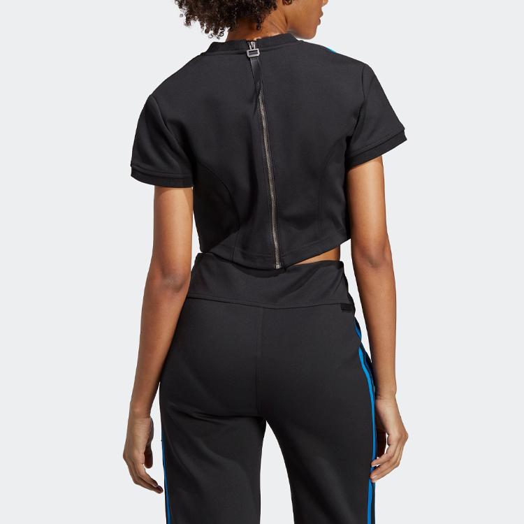 Adidas Originals Trefoil Blue Version Crop Tee With Striped Logo Print Women Tops Black IB4548