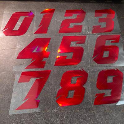 2pcs Red Laser Motorcycle Number 0-9 Stickers Waterproof for Motorcycle Fairing Helmet Car Body Scooters Universal Vinyl Decals