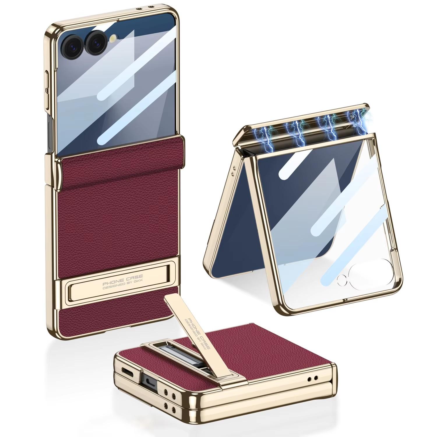 Plating Frame Hinge Leather Case for