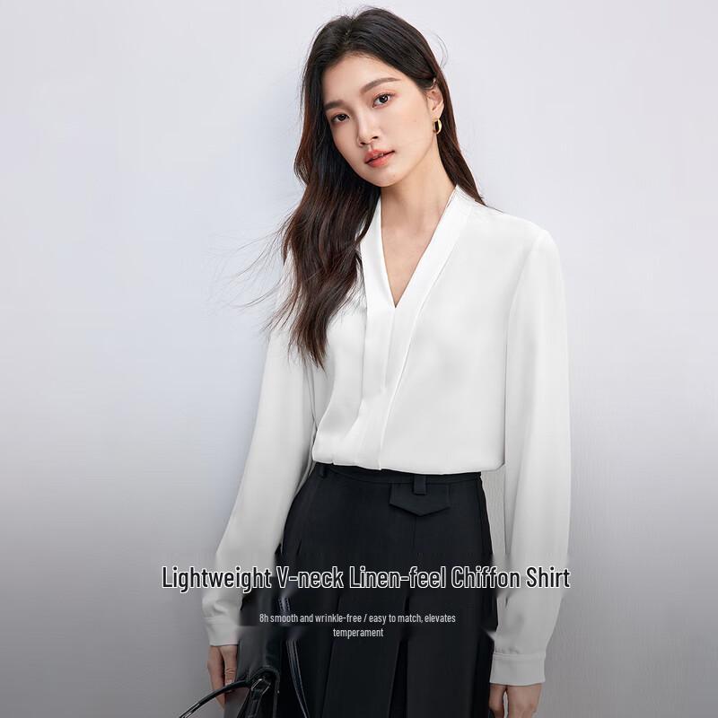 

SHANGDUBILA Women s Professional V-Neck Chiffon Blouse M