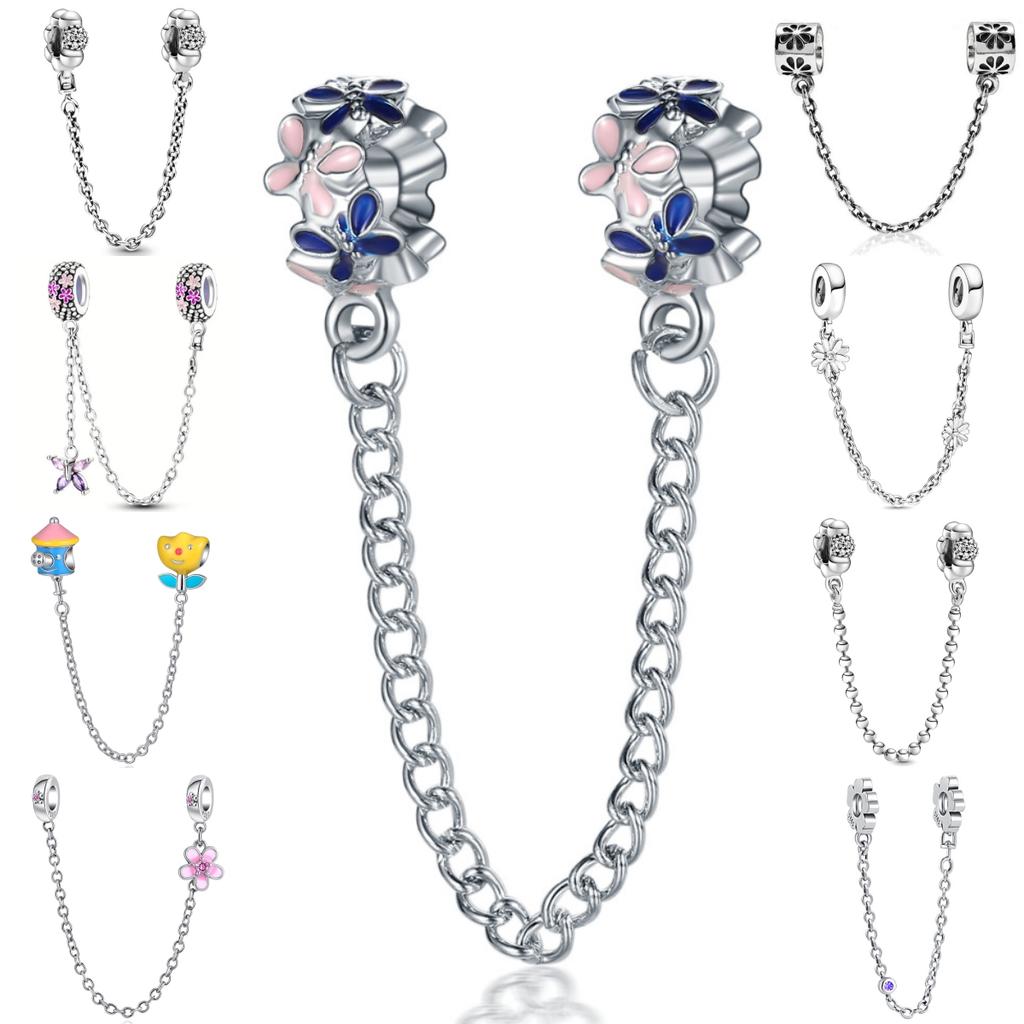 Coppersparkling Clear Sparkle Flower Butterfly Safety Chain Charm Bead Fit Original Pendant Diy Jewelry For Women