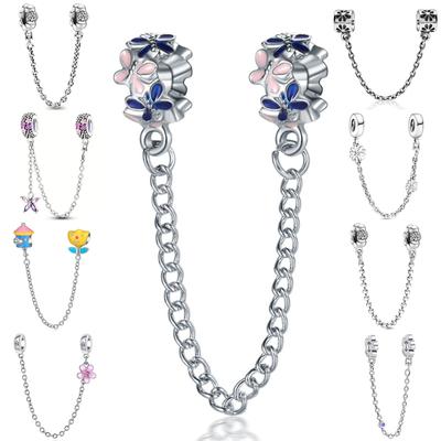 Coppersparkling Clear Sparkle Flower Butterfly Safety Chain Charm Bead Fit Original Pendant Diy Jewelry For Women