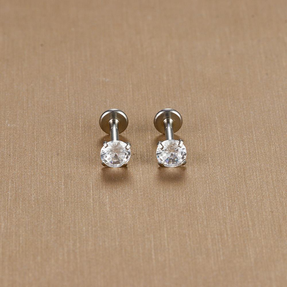 2PC Labret Tragus Stud Earrings 16G Surgical Stainless Steel CZ Crystal Monroe Helix Cartialge Conch Medusa Lip Body Piercing