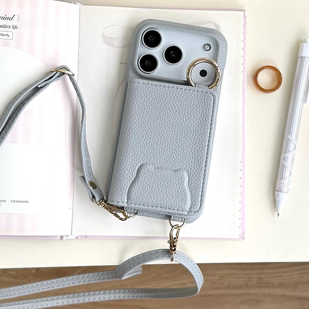 Crossbody Ring Holder Magnetic Wallet Leather Case For iPhone 17 Pro Max 16 Plus 15 Plus 14 13 12 11 Long Lanyard Pocket Cover