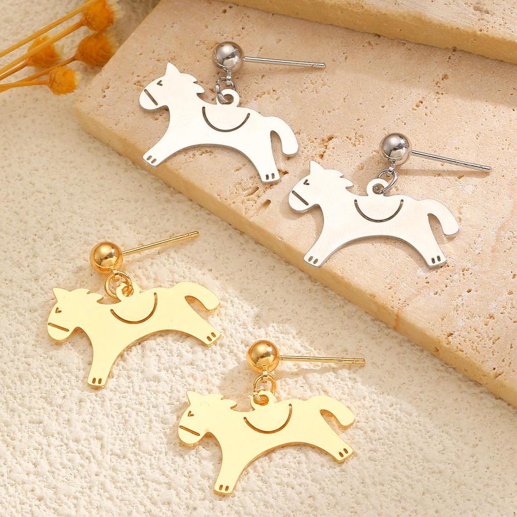 Playful Metal Animal Dangle Earrings Women Cute Pony Drop Earrings Minimalist Stylish Elegant Banquet Party Jewelry Accessories