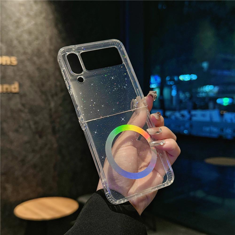 Applicable To Zflip5 Mobile Phone Case Folding and Colorful Samsung Galaxy Zflip4 Transparent Shell Gradient Magnetic Case