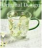 400ml Vintage Floral Glass Mug with Handle, Heat-Resistant Borosilicate Coffee Cup, Korean Style Drinkware for Tea, Latte, Juice