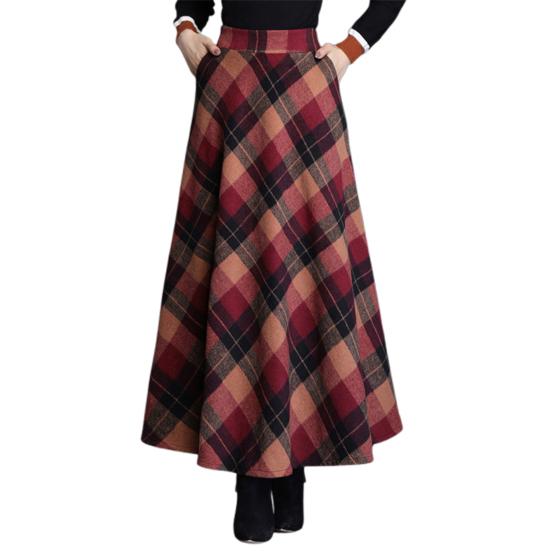Jupe en laine pour femme, taille haute, imprimé écossais, jupe trapèze, automne hiver, jupe épaisse à large ourlet, tenue quotidienne