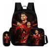 Ronaldo Student 3Pcs Set Backpack Kids School Shoulder Bag,Pencil Bags,Football Sport Bookbag Football Star Rucksack