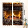 2pcs Cozy Stone Fireplace Printed Curtains, Designed for Light Filtering, Quality Material, Ideal for Winter-Themed Home Window