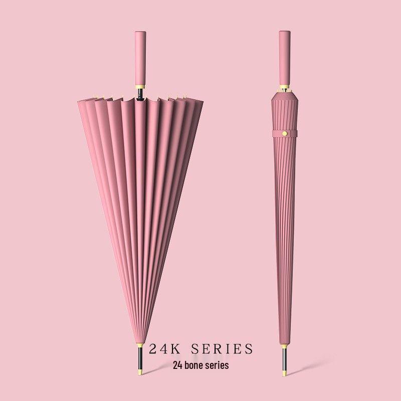 Windproof Solid Color 24-Rib Automatic Business Umbrella - Long Handle Sun and Rain Shield, Ideal for Gifting.