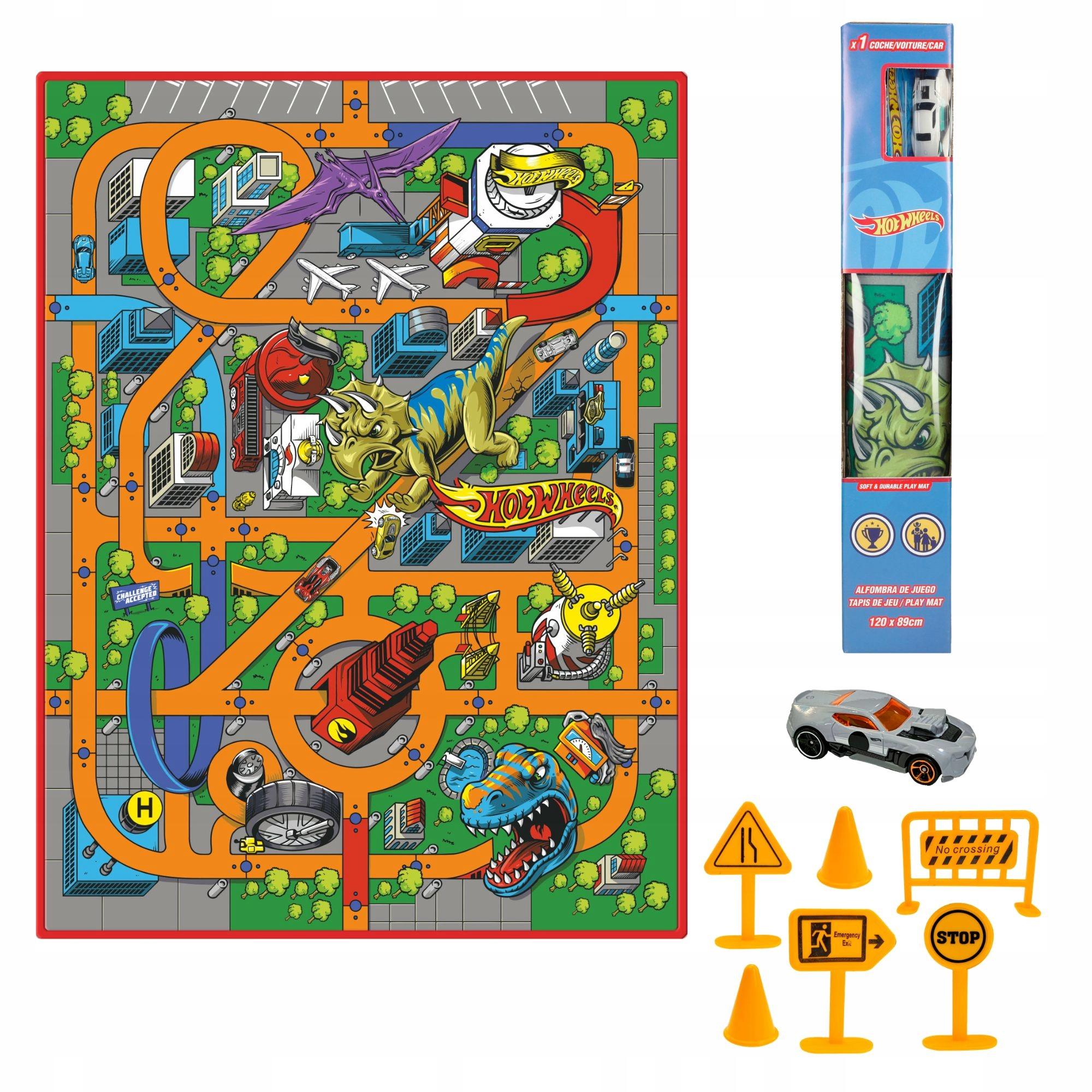 Covor de Joacă Hot Wheels pentru Copii Pista Mare de Curse + Mașinuță 1 Buc. S