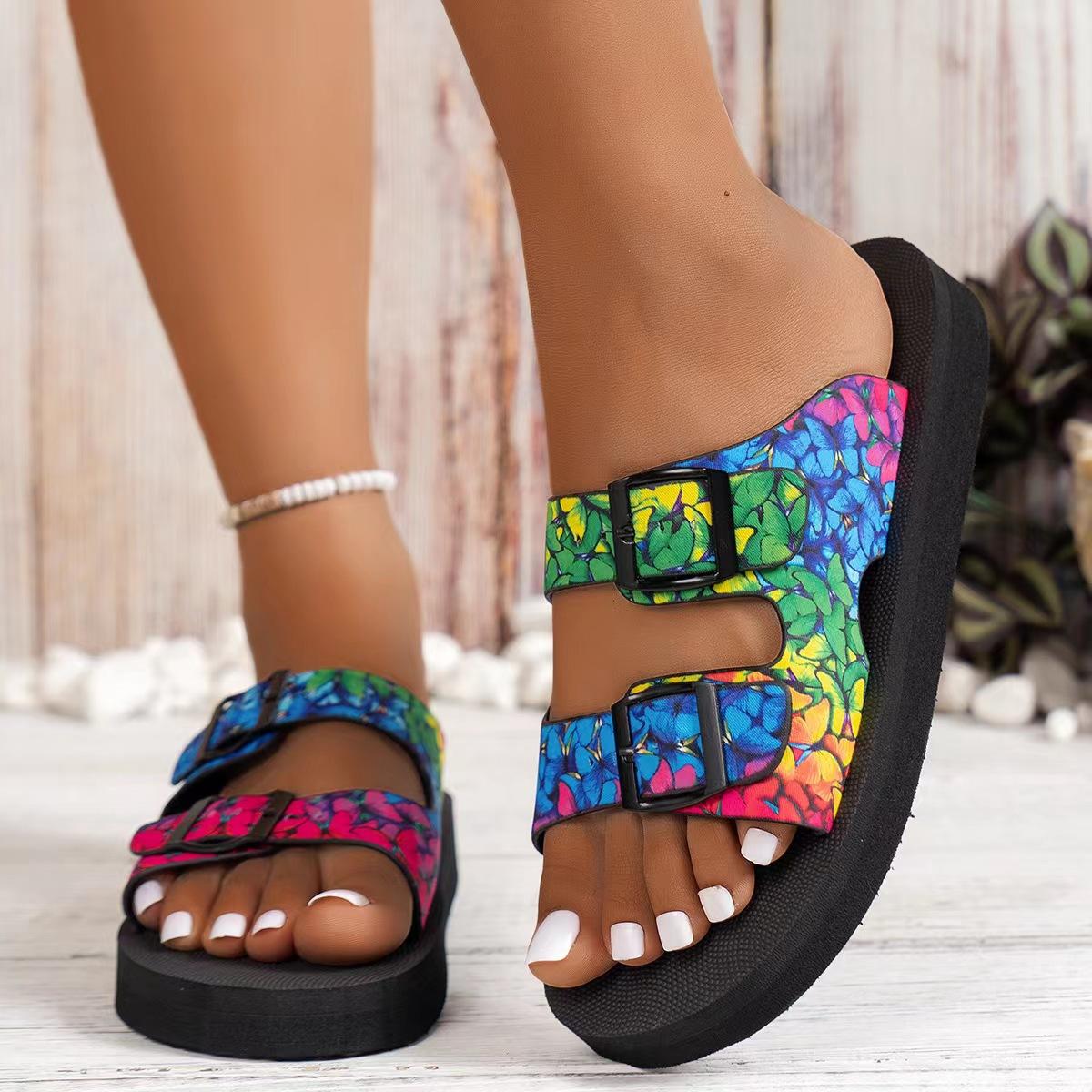

Женские летние нескользящие сандалии на плоской подошве с принтом. Женские удобные пляжные шлепанцы для отдыха и отдыха на природе. 42
