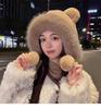 Women's Winter Lei Feng Hat with Plush Panda Ears, Thermal and Windproof Design