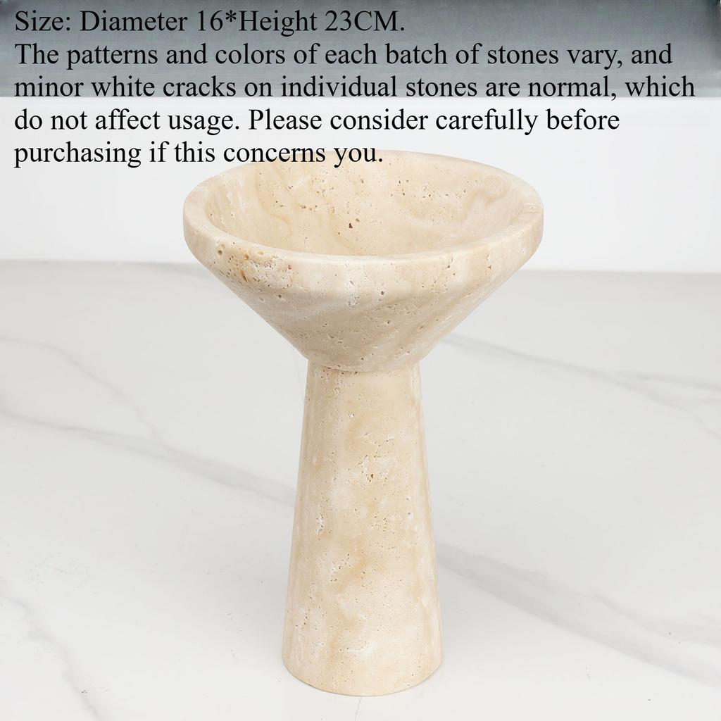 Marble high-footed round fruit plate decorative piece living room dining table surface travertine nut storage and display plate